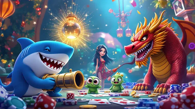 Adegan sasaran ikan dan efek tembakan dalam permainan arcade bawah laut